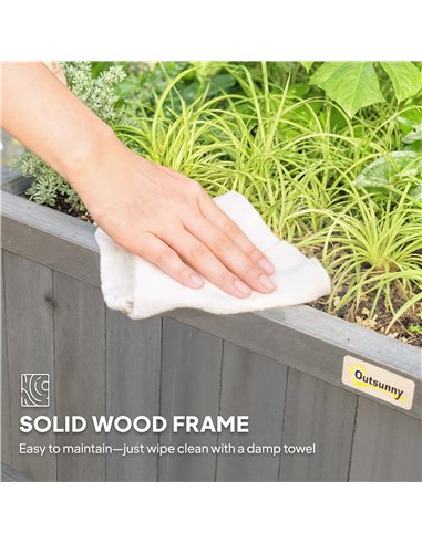 Outsunny Raised Bed with Drainage Holes, Wood Planter with Trellis for Climbing Plants, Dark Grey