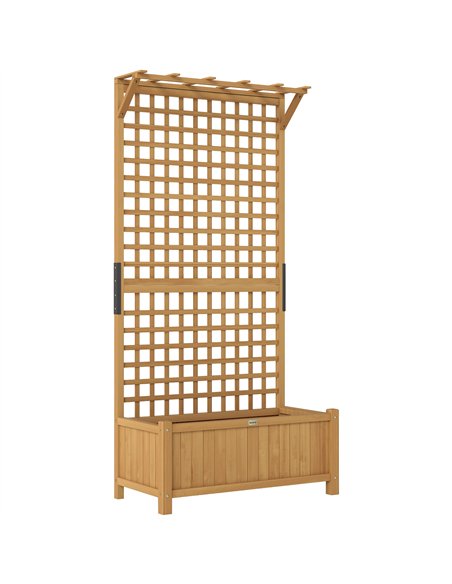 Outsunny Raised Bed with Drainage Holes, Wood Planter with Trellis for Climbing Plants to Grow Vegetables, Flowers, Yellow - pic 186997 | FastDaddyshop