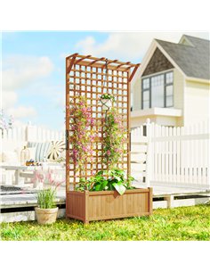 Outsunny Raised Bed with Drainage Holes, Wood Planter with Trellis for Climbing Plants to Grow Vegetables, Flowers, Yellow 2