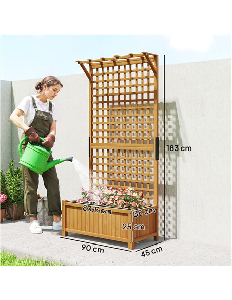Outsunny Raised Bed with Drainage Holes, Wood Planter with Trellis for Climbing Plants to Grow Vegetables, Flowers, Yellow - pic 186999 | FastDaddyshop