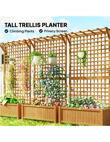 Outsunny Raised Bed with Drainage Holes, Wood Planter with Trellis for Climbing Plants to Grow Vegetables, Flowers, Yellow