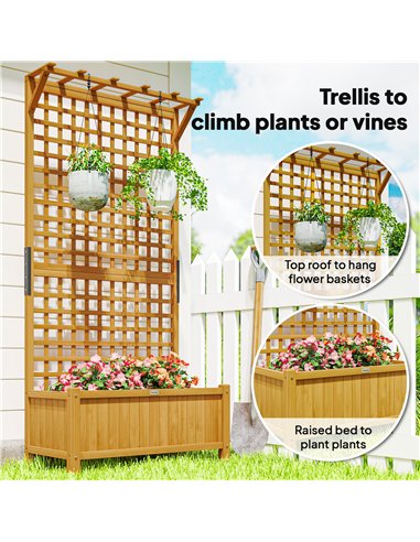 Outsunny Raised Bed with Drainage Holes, Wood Planter with Trellis for Climbing Plants to Grow Vegetables, Flowers, Yellow