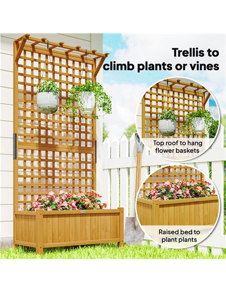 Outsunny Raised Bed with Drainage Holes, Wood Planter with Trellis for Climbing Plants to Grow Vegetables, Flowers, Yellow - pic 187001 | FastDaddyshop