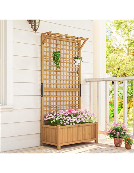 Outsunny Raised Bed with Drainage Holes, Wood Planter with Trellis for Climbing Plants to Grow Vegetables, Flowers, Yellow - pic 187004 | FastDaddyshop