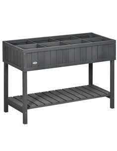 Outsunny Fir Wood Raised Rectangular 8 Compartment Plant Stand Dark Grey