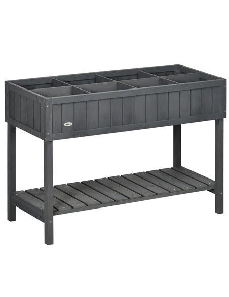 Outsunny Fir Wood Raised Rectangular 8 Compartment Plant Stand Dark Grey - pic 187006 | FastDaddyshop
