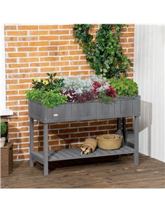 Outsunny Fir Wood Raised Rectangular 8 Compartment Plant Stand Dark Grey 2