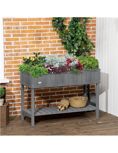 Outsunny Fir Wood Raised Rectangular 8 Compartment Plant Stand Dark Grey
