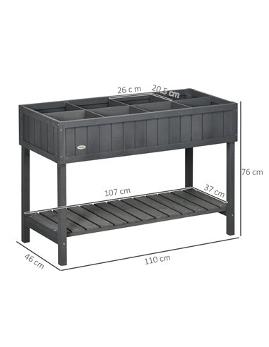 Outsunny Fir Wood Raised Rectangular 8 Compartment Plant Stand Dark Grey