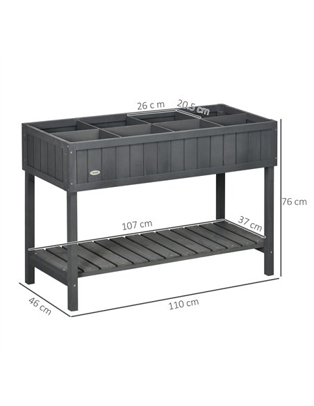 Outsunny Fir Wood Raised Rectangular 8 Compartment Plant Stand Dark Grey - pic 187008 | FastDaddyshop