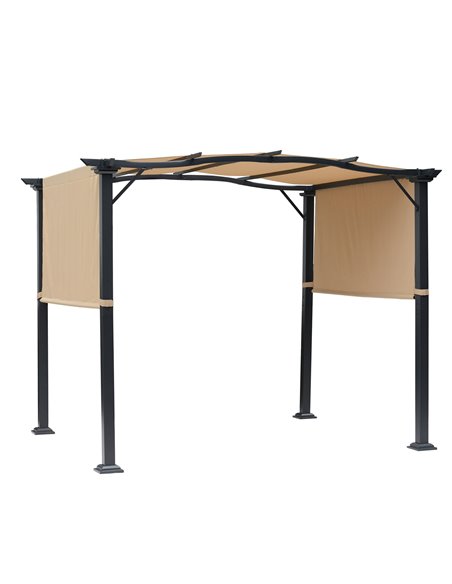 Outsunny 3x2.45x2.3m Outdoor Retractable Pergola with Two Adjustable Side Canopy, Steel Khaki - pic 18701 | FastDaddyshop