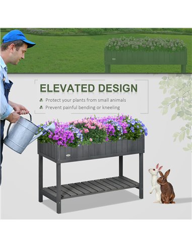 Outsunny Fir Wood Raised Rectangular 8 Compartment Plant Stand Dark Grey