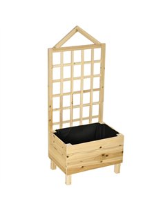 Outsunny Garden Planters with Trellis for Vine Climbing, Distressed Wooden Raised Beds, 90x43x150cm, Natural Tone