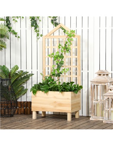 Outsunny Garden Planters with Trellis for Vine Climbing, Distressed Wooden Raised Beds, 90x43x150cm, Natural Tone