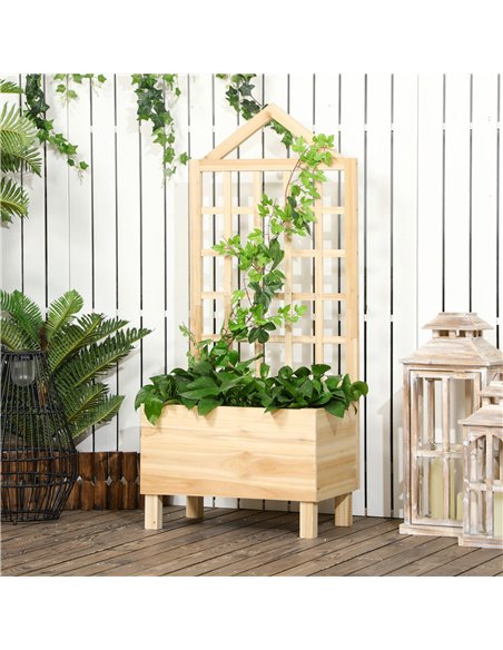 Outsunny Garden Planters with Trellis for Vine Climbing, Distressed Wooden Raised Beds, 90x43x150cm, Natural Tone - pic 187016 | FastDaddyshop