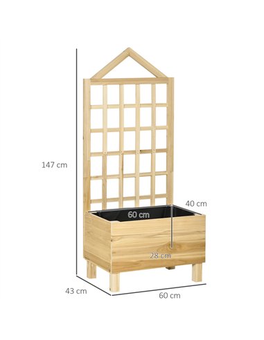 Outsunny Garden Planters with Trellis for Vine Climbing, Distressed Wooden Raised Beds, 90x43x150cm, Natural Tone