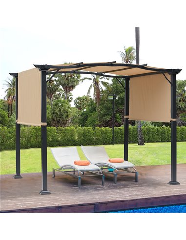 Outsunny 3x2.45x2.3m Outdoor Retractable Pergola with Two Adjustable Side Canopy, Steel Khaki