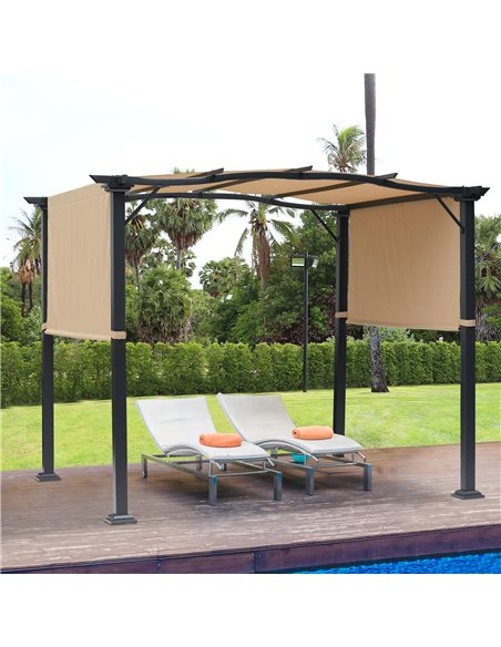 Outsunny 3x2.45x2.3m Outdoor Retractable Pergola with Two Adjustable Side Canopy, Steel Khaki - pic 18702 | FastDaddyshop