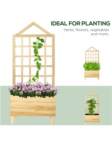 Outsunny Garden Planters with Trellis for Vine Climbing, Distressed Wooden Raised Beds, 90x43x150cm, Natural Tone