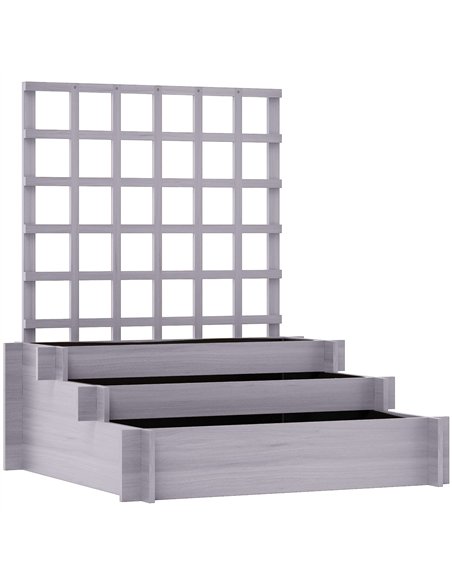 Outsunny 3 Tier Garden Planters with Trellis for Vine Climbing, Wooden Raised Beds, 95x95x110cm, Grey - pic 187024 | FastDaddyshop