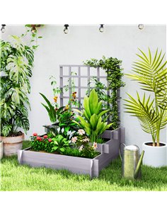 Outsunny 3 Tier Garden Planters with Trellis for Vine Climbing, Wooden Raised Beds, 95x95x110cm, Grey 2