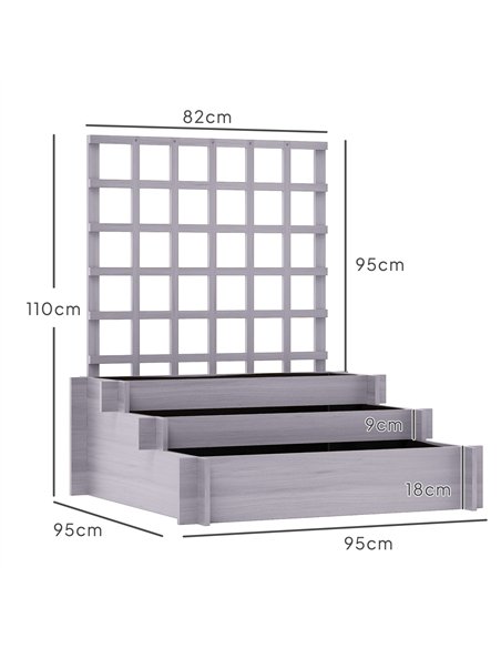 Outsunny 3 Tier Garden Planters with Trellis for Vine Climbing, Wooden Raised Beds, 95x95x110cm, Grey - pic 187026 | FastDaddyshop