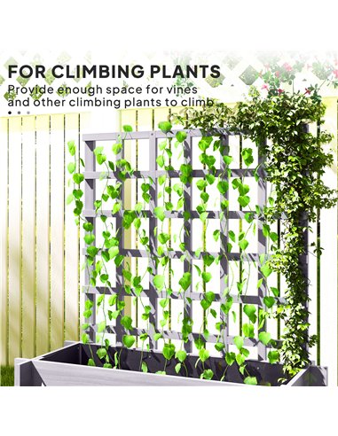 Outsunny 3 Tier Garden Planters with Trellis for Vine Climbing, Wooden Raised Beds, 95x95x110cm, Grey