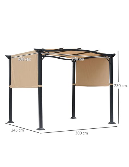 Outsunny 3x2.45x2.3m Outdoor Retractable Pergola with Two Adjustable Side Canopy, Steel Khaki - pic 18703 | FastDaddyshop