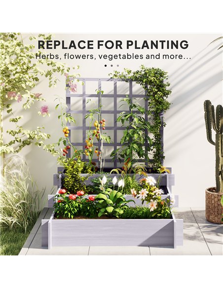 Outsunny 3 Tier Garden Planters with Trellis for Vine Climbing, Wooden Raised Beds, 95x95x110cm, Grey - pic 187030 | FastDaddyshop