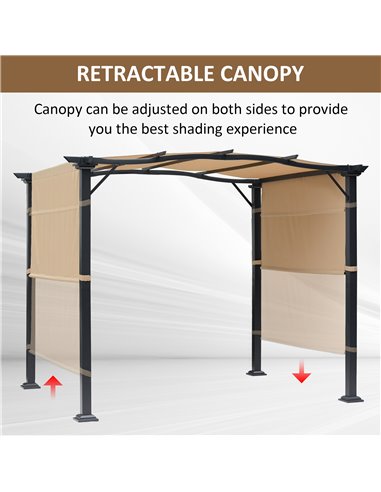 Outsunny 3x2.45x2.3m Outdoor Retractable Pergola with Two Adjustable Side Canopy, Steel Khaki