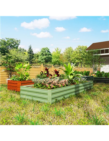 Outsunny Metal Raised Garden Bed Planter Box Outdoor Planters for Growing Flowers, Herbs, Green, Light Green - pic 187048 | FastDaddyshop