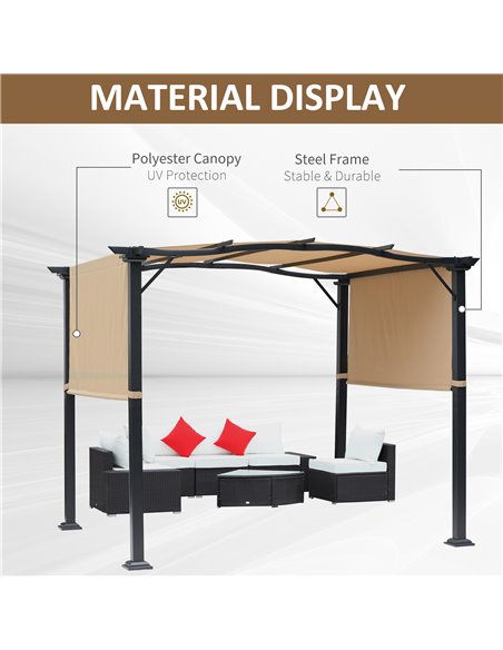 Outsunny 3x2.45x2.3m Outdoor Retractable Pergola with Two Adjustable Side Canopy, Steel Khaki - pic 18705 | FastDaddyshop