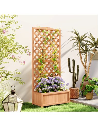 Outsunny Wooden Planter with Trellis, Freestanding Raised Bed for Garden with Lattice, Outdoor Planter Box for Climbing Plants, 