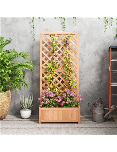 Outsunny Wooden Planter with Trellis, Freestanding Raised Bed for Garden with Lattice, Outdoor Planter Box for Climbing Plants, 