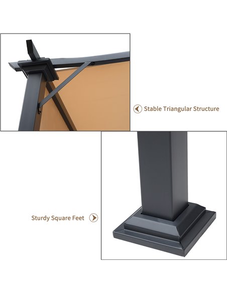 Outsunny 3x2.45x2.3m Outdoor Retractable Pergola with Two Adjustable Side Canopy, Steel Khaki - pic 18706 | FastDaddyshop