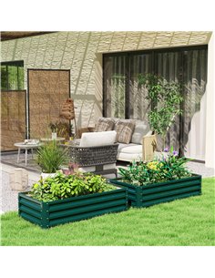 Outsunny Set of 2 Raised Beds for Garden, Galvanised Outdoor Planters for Herbs Vegetables, Use for Patio Balcony, Green 2