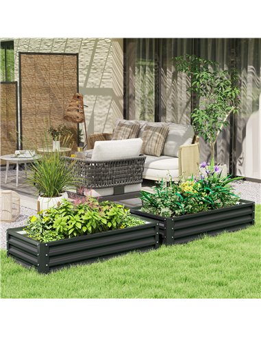 Outsunny Set of 2 Raised Beds for Garden, Galvanised Outdoor Planters for Herbs Vegetables, Use for Patio Balcony, Grey