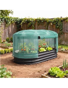 Outsunny Galvanised Raised Garden Bed Kit with Self Watering System and Mesh Cover, Garden Boxes, 6x3Ft, Dark Grey and Green 2