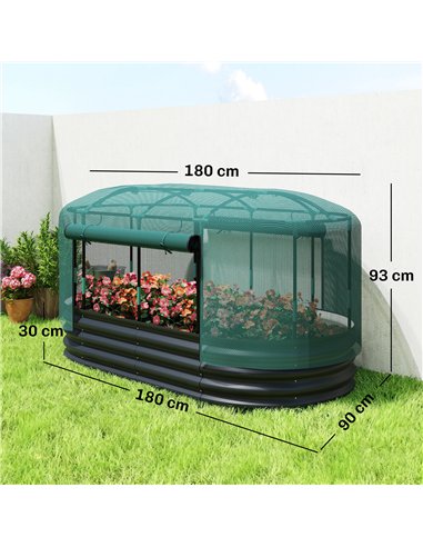 Outsunny Galvanised Raised Garden Bed Kit with Self Watering System and Mesh Cover, Garden Boxes, 6x3Ft, Dark Grey and Green
