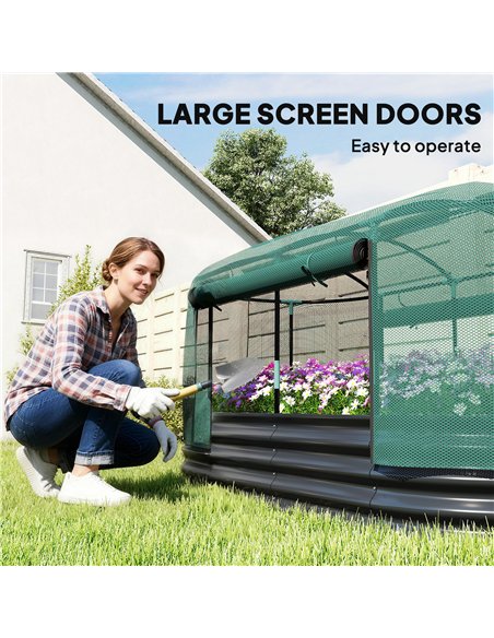 Outsunny Galvanised Raised Garden Bed Kit with Self Watering System and Mesh Cover, Garden Boxes, 6x3Ft, Dark Grey and Green - pic 187083 | FastDaddyshop