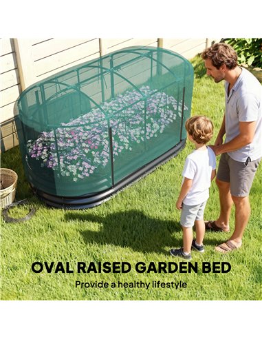 Outsunny Galvanised Raised Garden Bed Kit with Self Watering System and Mesh Cover, Garden Boxes, 6x3Ft, Dark Grey and Green