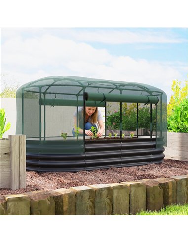 Outsunny Galvanised Raised Garden Bed Kit with Self Watering System and Mesh Cover, Garden Boxes, 6x3Ft, Dark Grey and Green