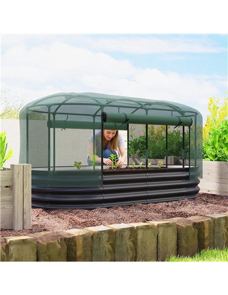 Outsunny Galvanised Raised Garden Bed Kit with Self Watering System and Mesh Cover, Garden Boxes, 6x3Ft, Dark Grey and Green - pic 187085 | FastDaddyshop