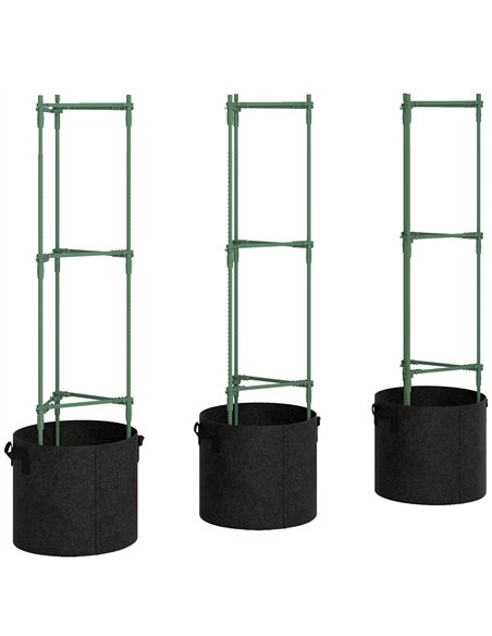 Outsunny 3 Packs Tomato Cages with 83.7L Grow Bags, 47.2" Adjutstable Triangle Plant Stakes Support Trellis with Planter Bags - pic 187096 | FastDaddyshop