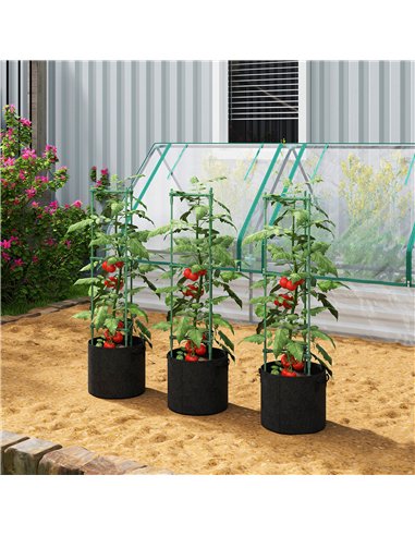 Outsunny 3 Packs Tomato Cages with 83.7L Grow Bags, 47.2" Adjutstable Triangle Plant Stakes Support Trellis with Planter Bags