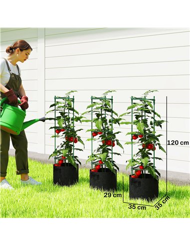 Outsunny 3 Packs Tomato Cages with 83.7L Grow Bags, 47.2" Adjutstable Triangle Plant Stakes Support Trellis with Planter Bags