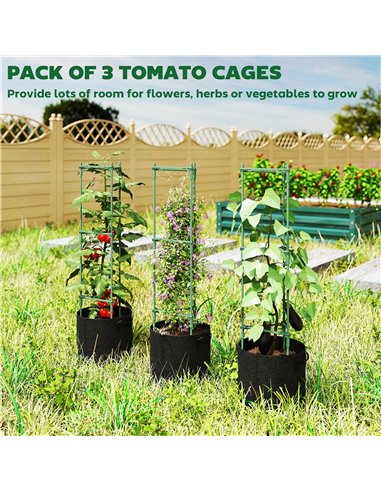 Outsunny 3 Packs Tomato Cages with 83.7L Grow Bags, 47.2" Adjutstable Triangle Plant Stakes Support Trellis with Planter Bags