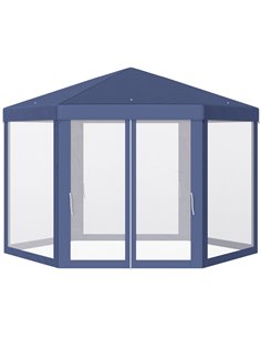 Outsunny 4x4M Netting Gazebo, Shade Resistant Hexagon Tent, Blue