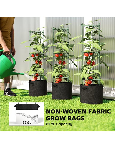 Outsunny 3 Packs Tomato Cages with 83.7L Grow Bags, 47.2" Adjutstable Triangle Plant Stakes Support Trellis with Planter Bags - pic 187100 | FastDaddyshop