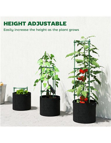 Outsunny 3 Packs Tomato Cages with 83.7L Grow Bags, 47.2" Adjutstable Triangle Plant Stakes Support Trellis with Planter Bags